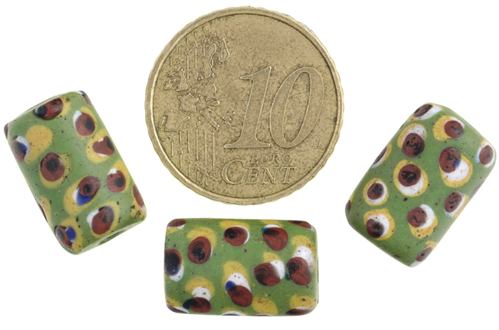 Antique Green Eye Venetian Wound Glass Trade Beads, African Trade, 15x10mm