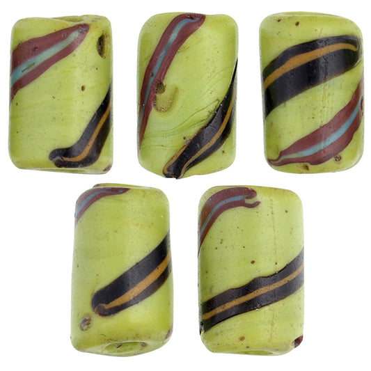 Antique Green Venetian Lampwork Trade Beads, 10x6mm, African Wound Glass Beads