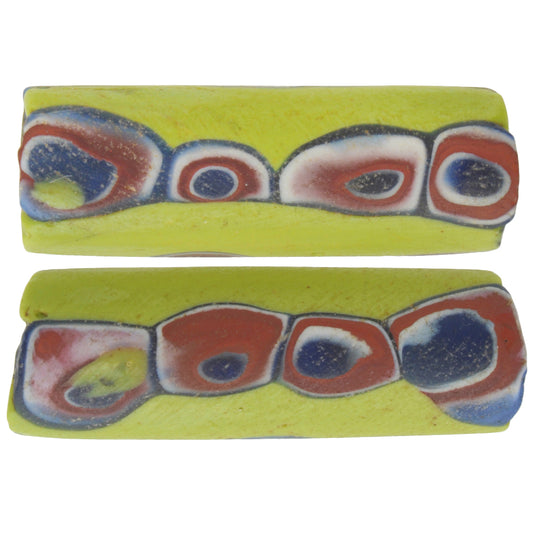 Old Matching Pair large Millefiori Venetian Mosaic Glass Beads African trade SB-29739