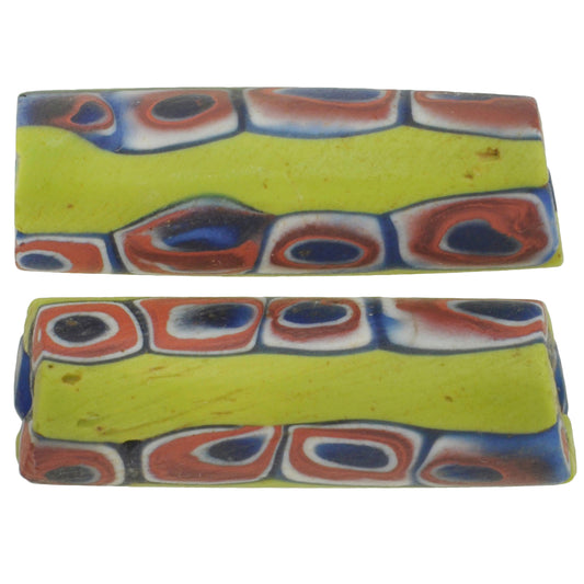 Old African trade beads millefiori Venetian mosaic glass large pair rare Ghana SB-33460