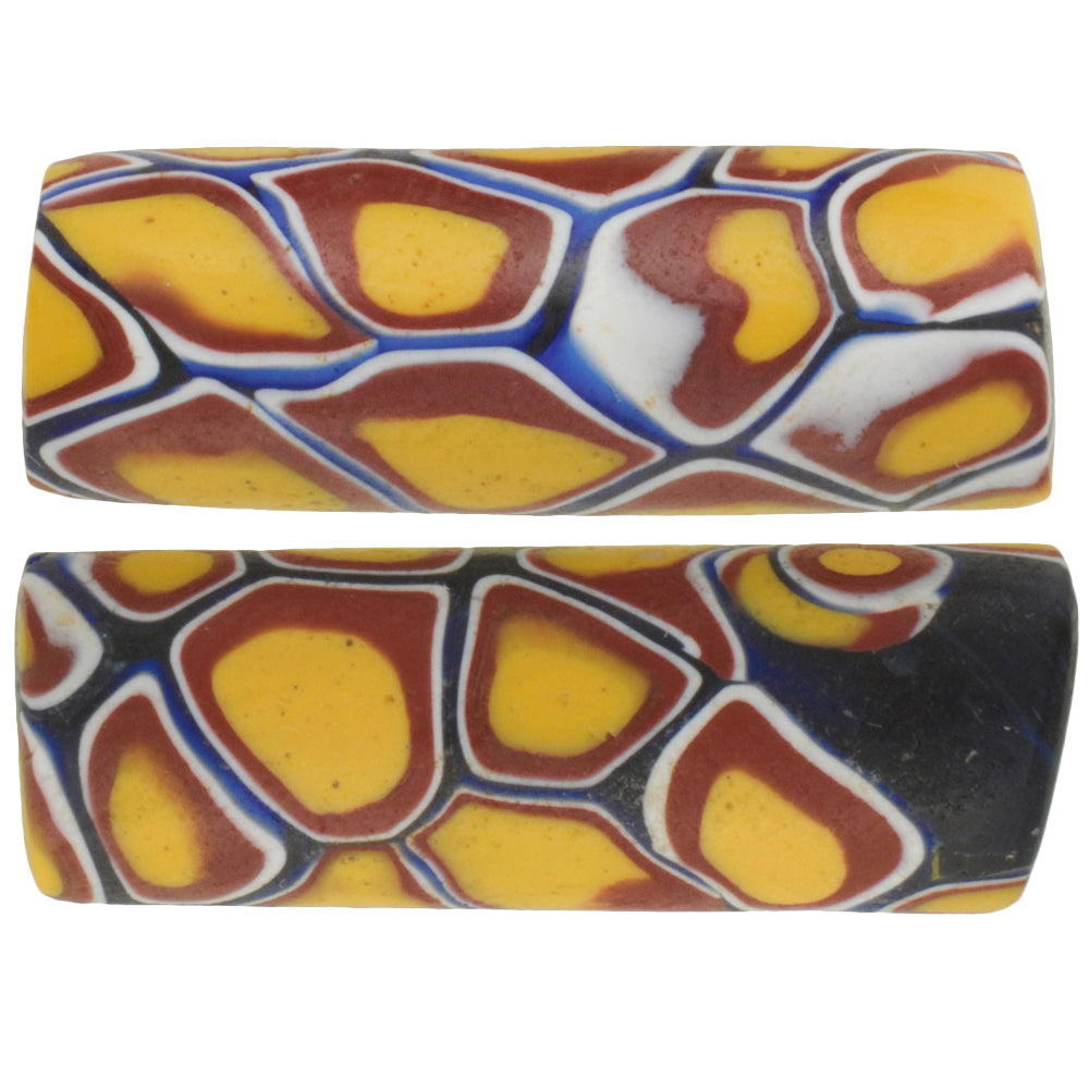 Old African trade beads large Millefiori Venetian glass beads Murano mosaic pair SB-34807