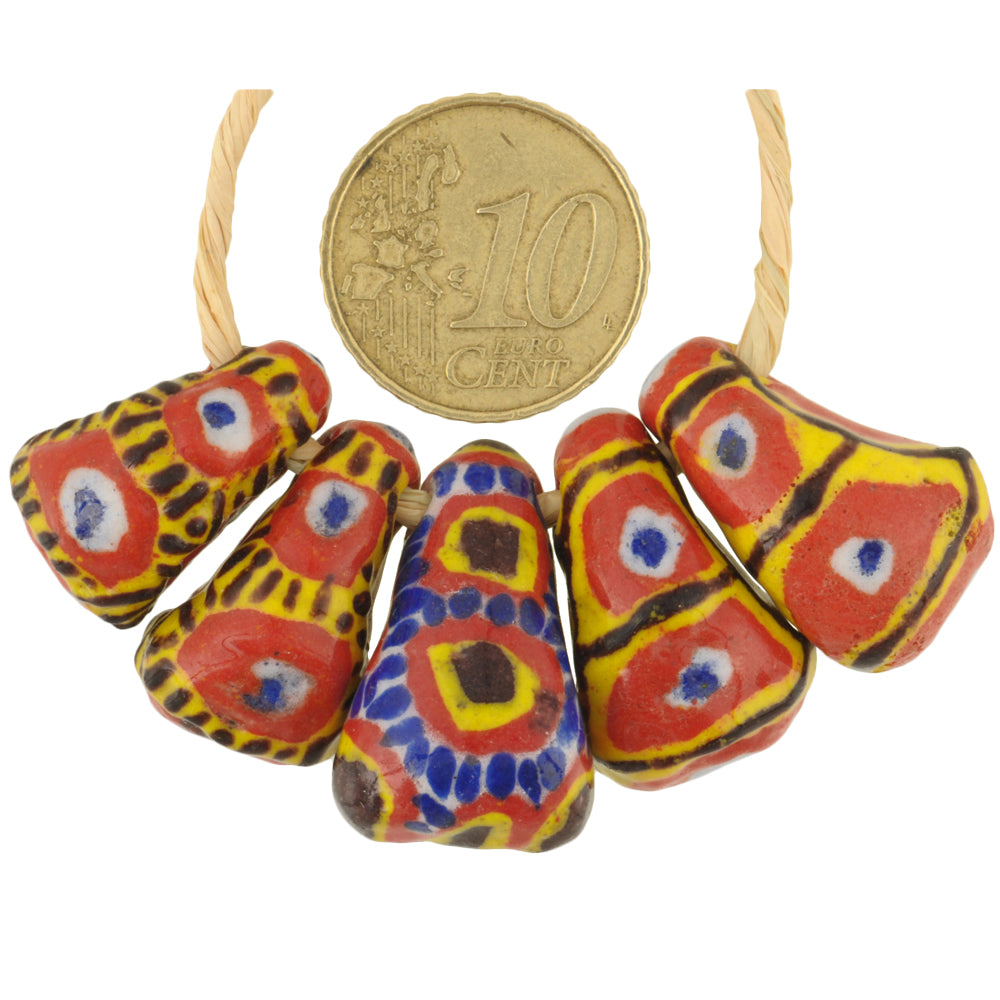 New Polychrome Large kiffa African Glass Trade Beads  Mauritania 5 pc. SB-30224