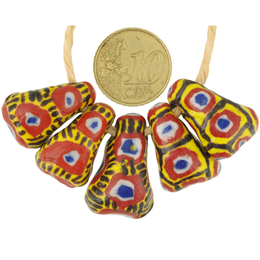 New Polychrome Large kiffa African Glass Trade Beads Mauritania 5 pc. SB-30291