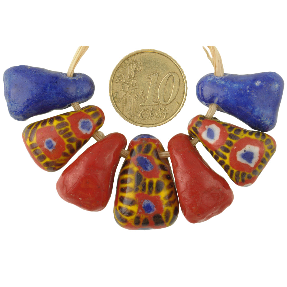 New Polychrome Large kiffa African Glass Trade Beads Mauritania 7 pc. SB-29117