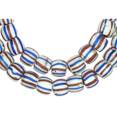 Antique Venetian Lampwork Glass Trade Beads, Compound “American Flag” Beads, 27.5"