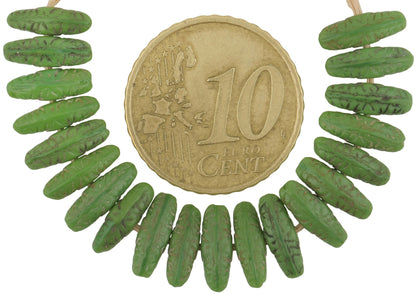 Old African trade beads Bohemian Czech molded glass beads green spacers Ghana SB-36289