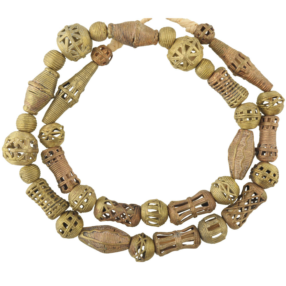 Handmade African Brass Beads Strand - 26" Ghana Lost Wax Technique