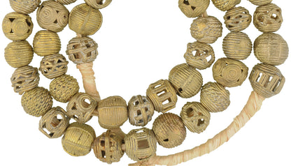 African Brass Beads – Handmade Round Beads from Ghana, 24" Strand