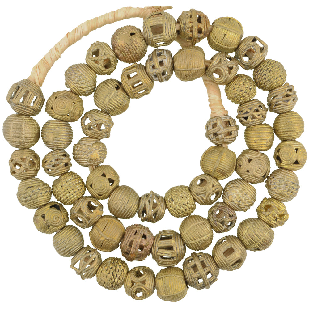 African Brass Beads – Handmade Round Beads from Ghana, 24" Strand