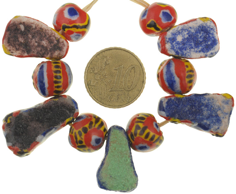 Nice New Mix Polychrome Kiffa African Glass Trade Beads Mauritania 11 pc. SB-29411