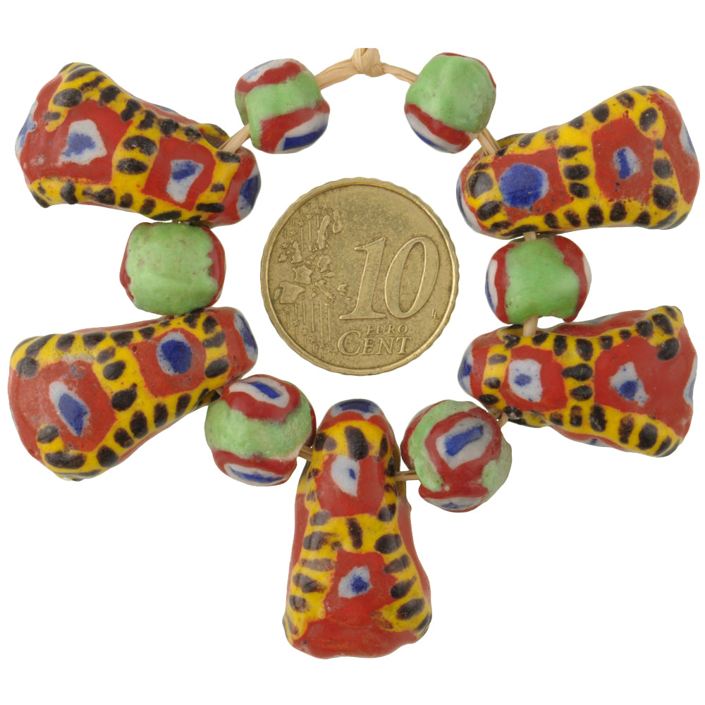 Nice New Mix Polychrome Kiffa African Glass Trade Beads Mauritania 11 pc. SB-29187