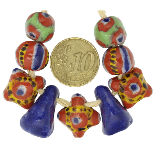 Nice New Mix Polychrome Kiffa African Glass Trade Beads Mauritania 9 pc. SB-24935