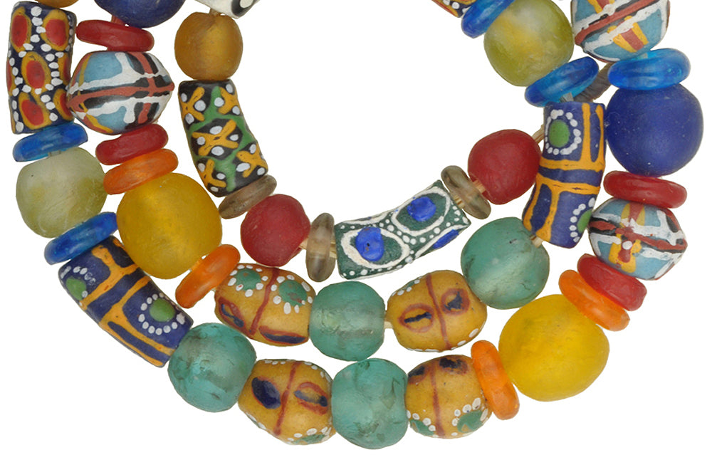 Nice New African mix Krobo fancy Powderglass Trade Glass Beads Ghana SB-28922