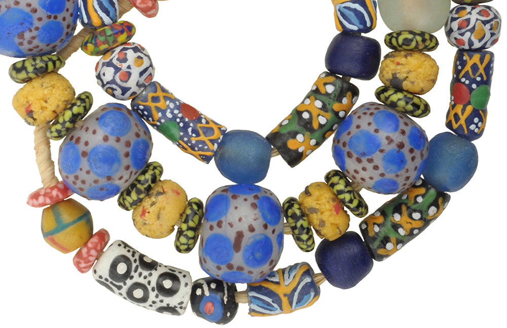 Nice New African mix Krobo fancy Powderglass Trade Glass Beads Ghana SB-28920