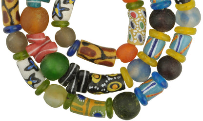 Nice New African mix Krobo fancy Powderglass Trade Glass Beads Ghana SB-28919