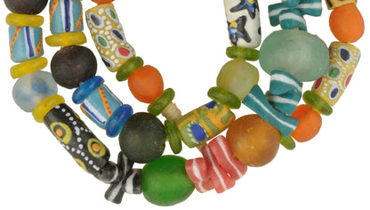 Nice New African mix Krobo fancy Powderglass Trade Glass Beads Ghana SB-28919