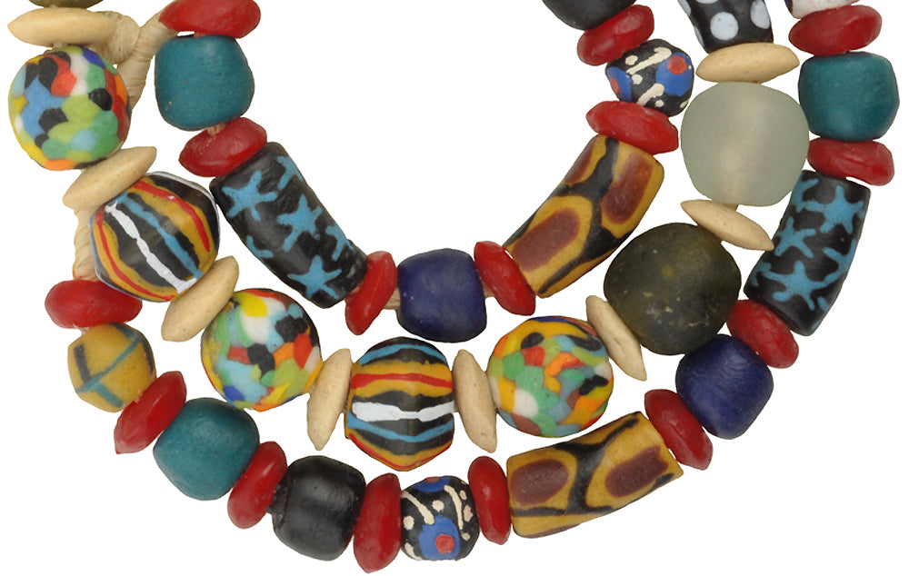 Nice New African mix Krobo fancy Powder Glass Trade Beads Ghana SB-28659