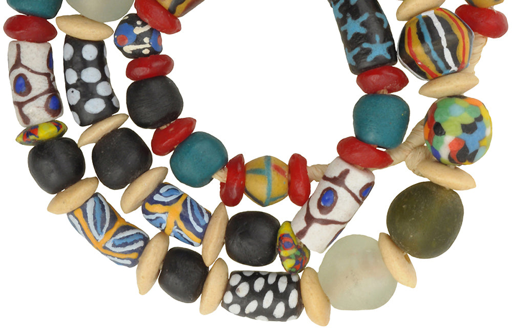 Nice New African mix Krobo fancy Powder Glass Trade Beads Ghana SB-28659