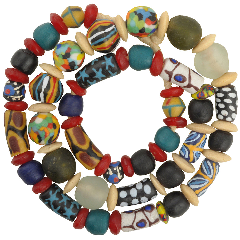 Nice New African mix Krobo fancy Powder Glass Trade Beads Ghana SB-28659