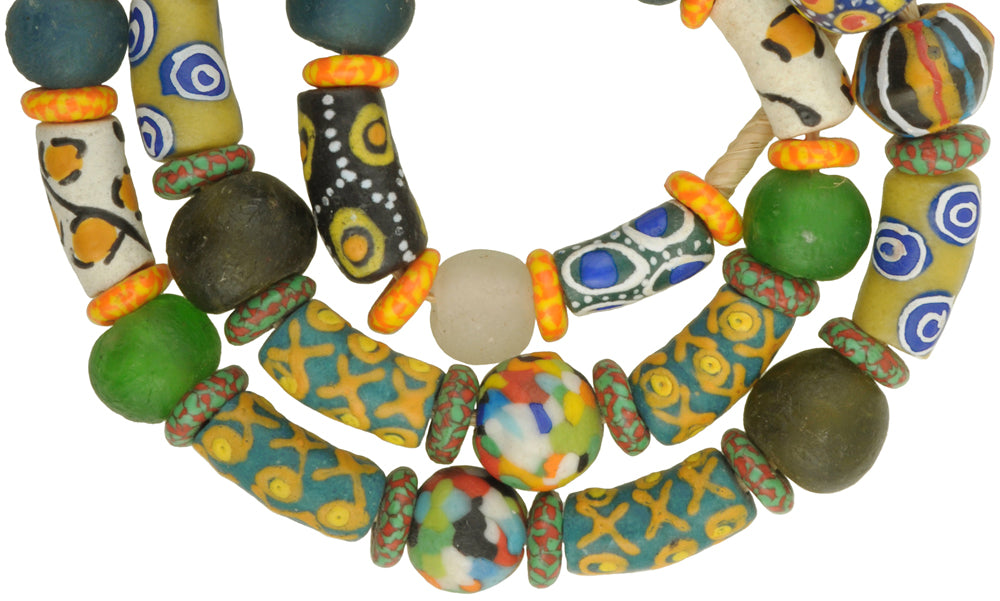 Nice New African mix Krobo fancy Powderglass Trade Glass Beads Ghana SB-28917