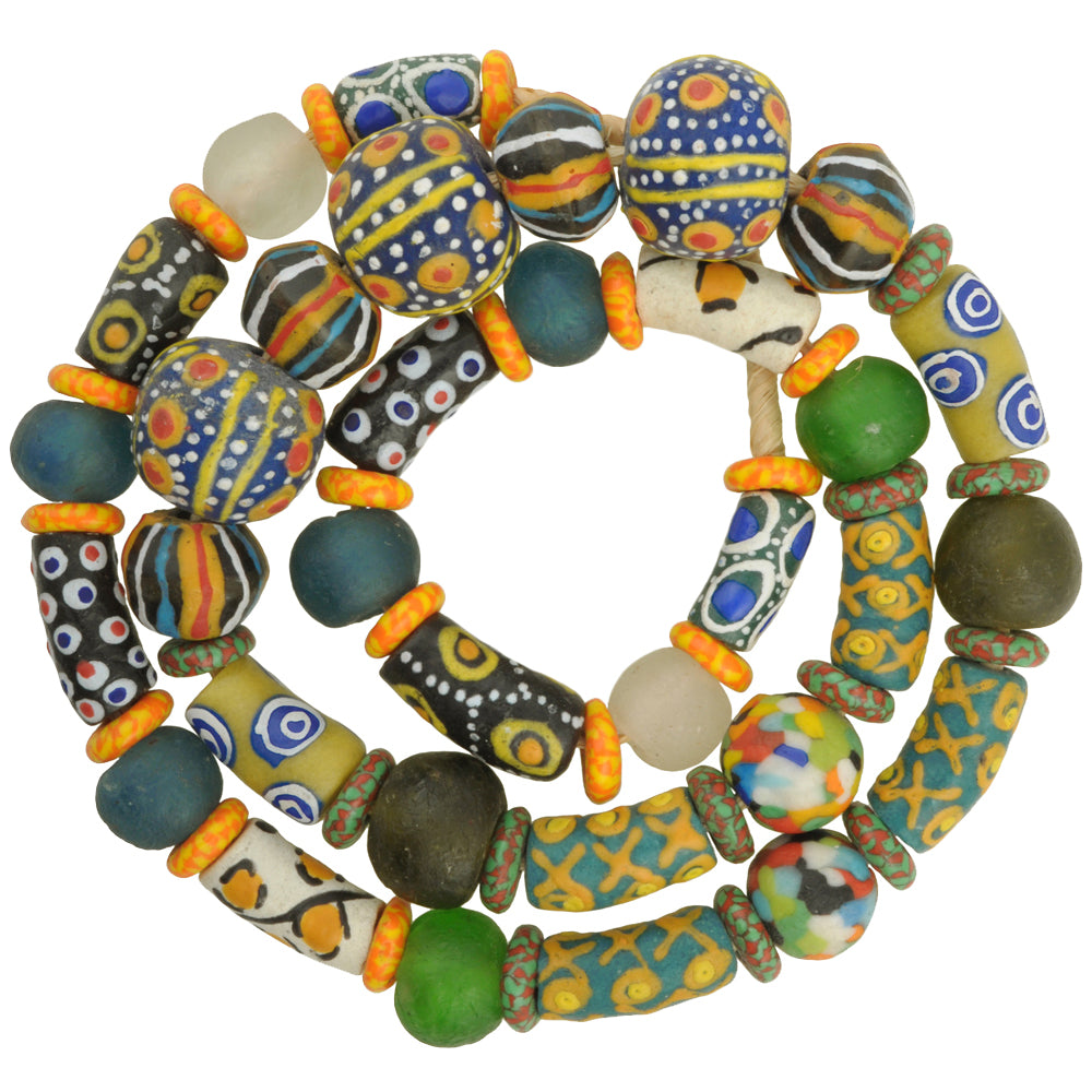 Nice New African mix Krobo fancy Powderglass Trade Glass Beads Ghana SB-28917