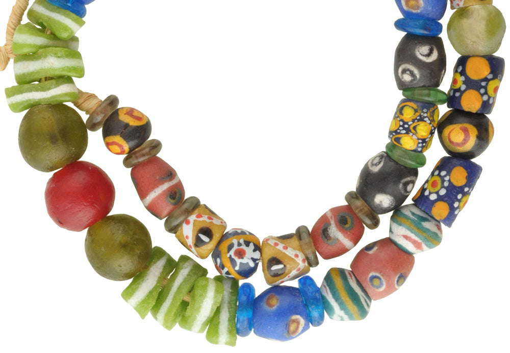 Nice New African mix Krobo fancy Powderglass Trade Glass Beads Ghana SB-29681