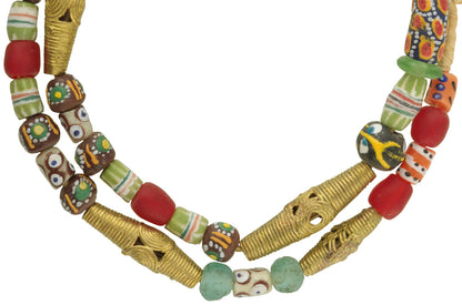 Glass brass African trade beads krobo Ashanti powder glass lost wax new necklace SB-28918