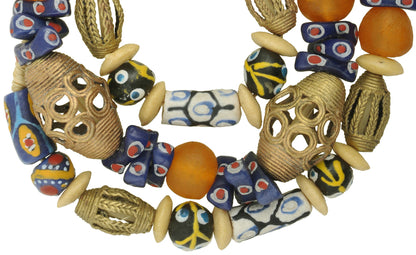 New Mix Strand Krobo fancy Glass And Ashanti brass Trade Beads West Africa Ghana SB-28823