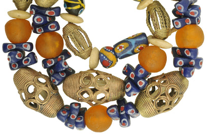 New Mix Strand Krobo fancy Glass And Ashanti brass Trade Beads West Africa Ghana SB-28823