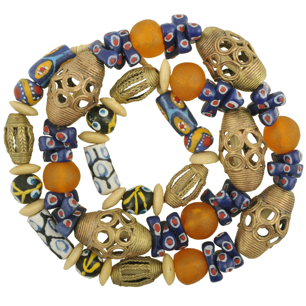 New Mix Strand Krobo fancy Glass And Ashanti brass Trade Beads West Africa Ghana SB-28823