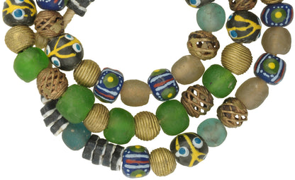 Glass brass African trade beads Ghana Ashanti krobo powder glass ethnic necklace SB-28825