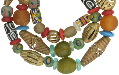 Glass brass African trade beads krobo Ashanti powder glass necklace SB-28826