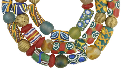 New Mix Strand Krobo fancy Glass And Ashanti brass Trade Beads West Africa Ghana SB-28827