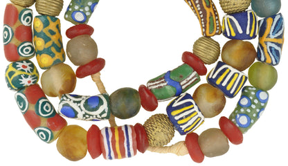 New Mix Strand Krobo fancy Glass And Ashanti brass Trade Beads West Africa Ghana SB-28827