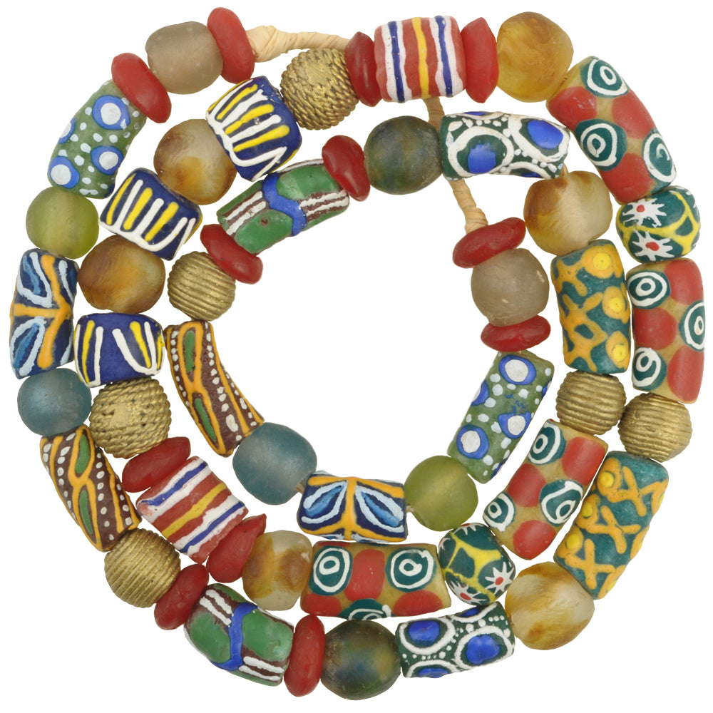 New Mix Strand Krobo fancy Glass And Ashanti brass Trade Beads West Africa Ghana SB-28827