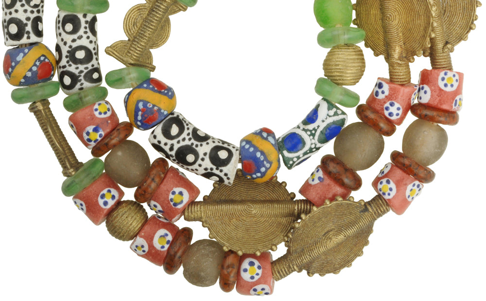 New Mix Strand Krobo fancy Glass And Ashanti brass Trade Beads West Africa Ghana SB-28343