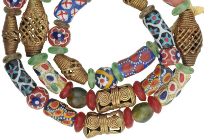 New Mix Strand Krobo fancy Glass And Ashanti brass Trade Beads West Africa Ghana SB-28830