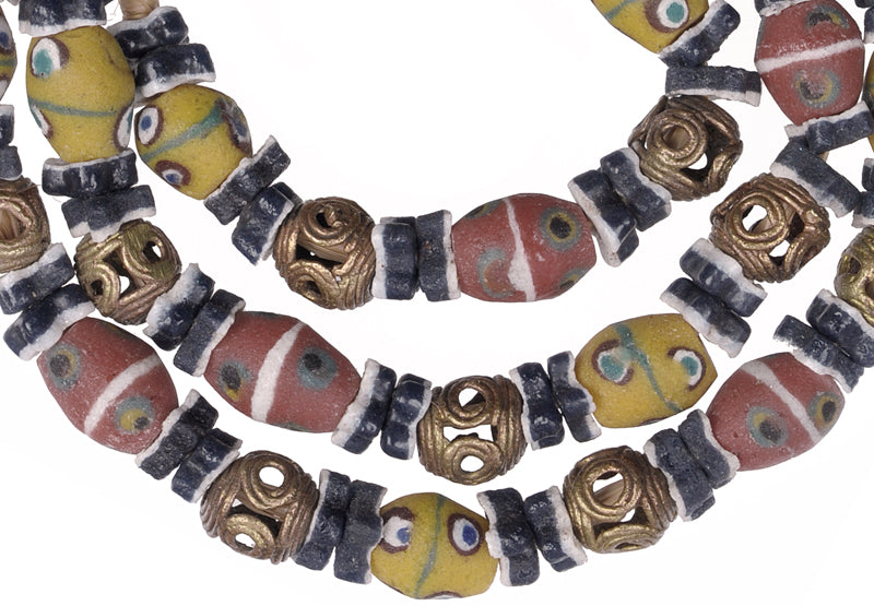 New Mix Strand Krobo fancy Glass And Ashanti brass Trade Beads West Africa Ghana SB-26289