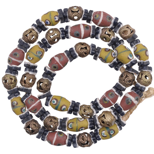 New Mix Strand Krobo fancy Glass And Ashanti brass Trade Beads West Africa Ghana SB-27889