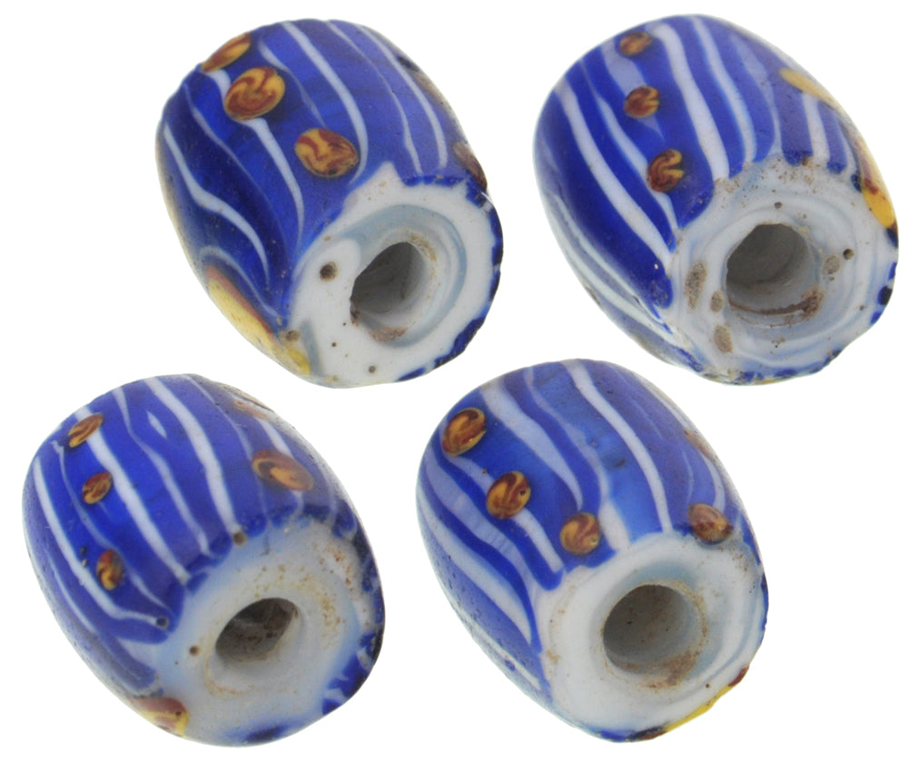 Rare Antique Oval Fancy Venetian Glass Trade Beads with Trail Design