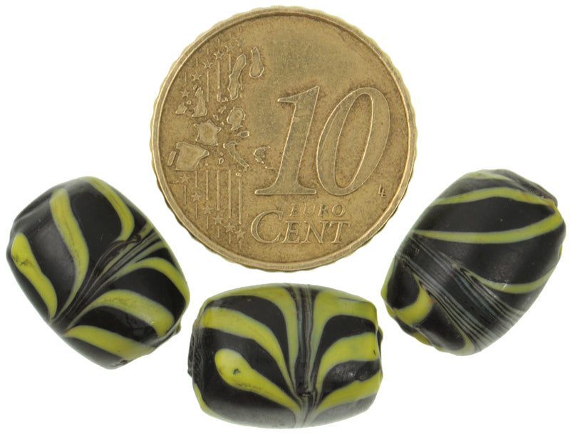 Antique Black Feather Venetian Lampwork Beads 14x11mm - African Trade Beads