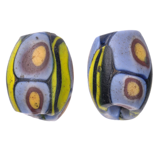 Rare Old Matching Pair oval Millefiori Venetian Mosaic Glass Trade Beads SB-25753