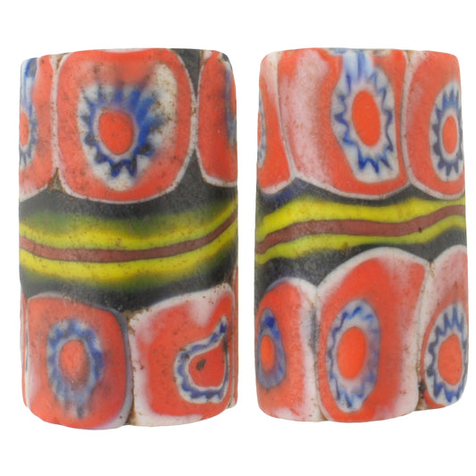 Rare Old Matching banded Millefiori Venetian Mosaic Glass African Trade Beads SB-30099