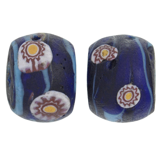 Rare Old Blue Color round Millefiori Venetian Mosaic Glass Beads African trade SB-26313