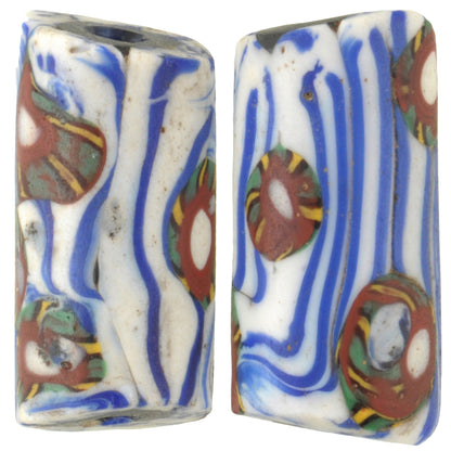 Rare Matching Pair Of Old Millefiori Venetian Mosaic Glass Beads African trade SB-29294