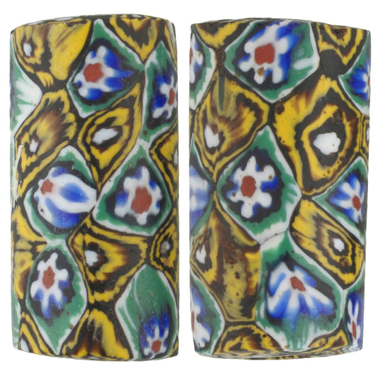 Old Matching Pair Of Rare Millefiori Venetian Mosaic Glass Beads  African Trade SB-29498