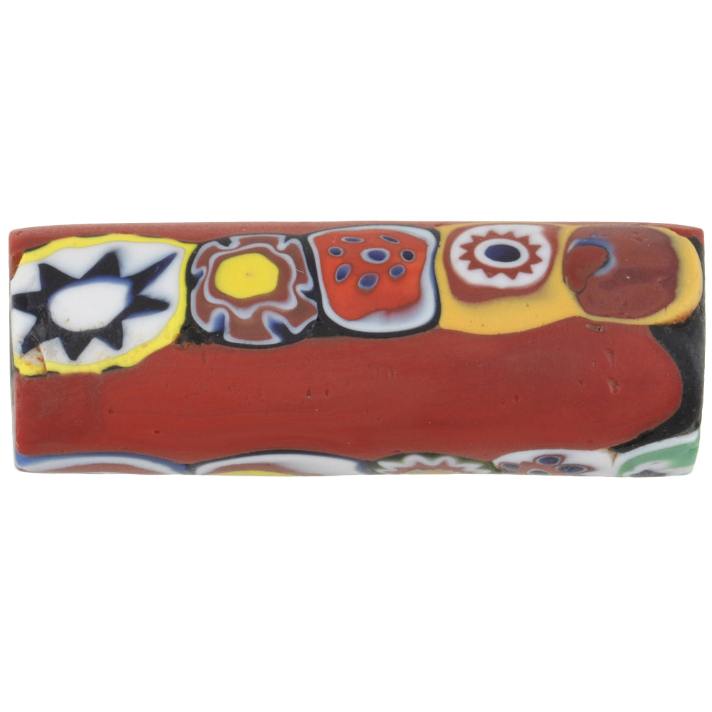 Old African trade bead millefiori Venetian mosaic glass bead red multimurrine SB-34537