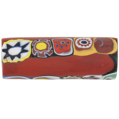 Old African trade bead millefiori Venetian mosaic glass bead red multimurrine SB-34537