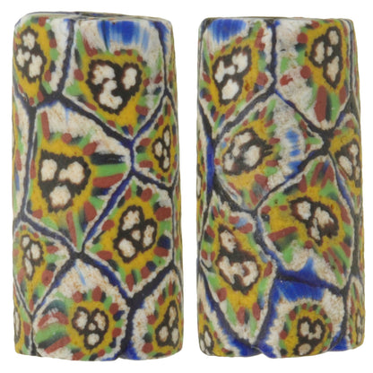 Old African trade beads millefiori Venetian mosaic glass matching pair rare SB-33596