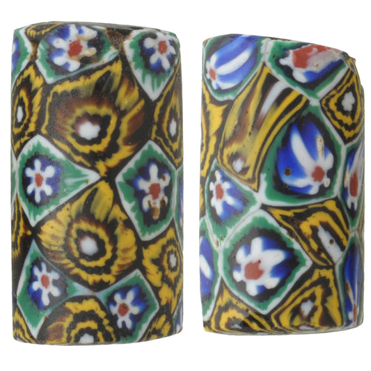 Old Matching Pair Of Rare Millefiori Venetian Mosaic Glass Beads African Trade SB-29729